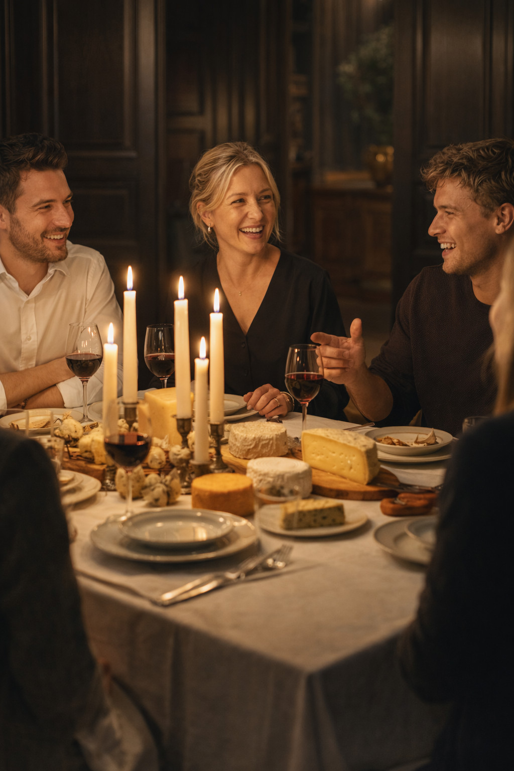 Intimate luxury gathering with candles and artisan cheese