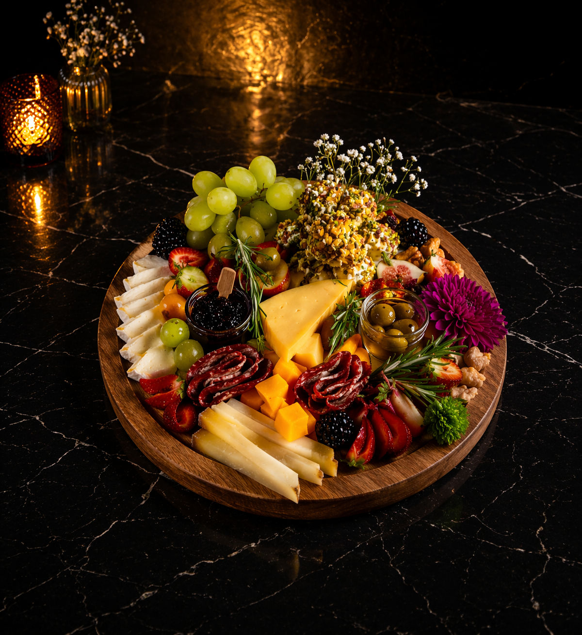 Artisan aged cheese with golden honey drizzle