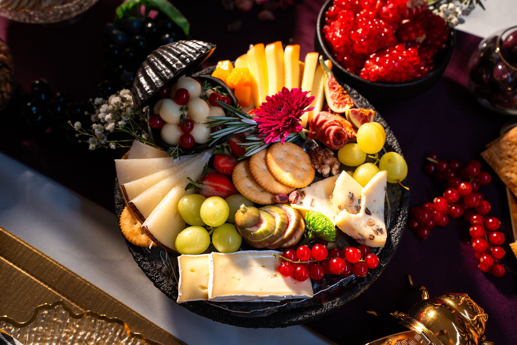 Close-up of luxury cheese board