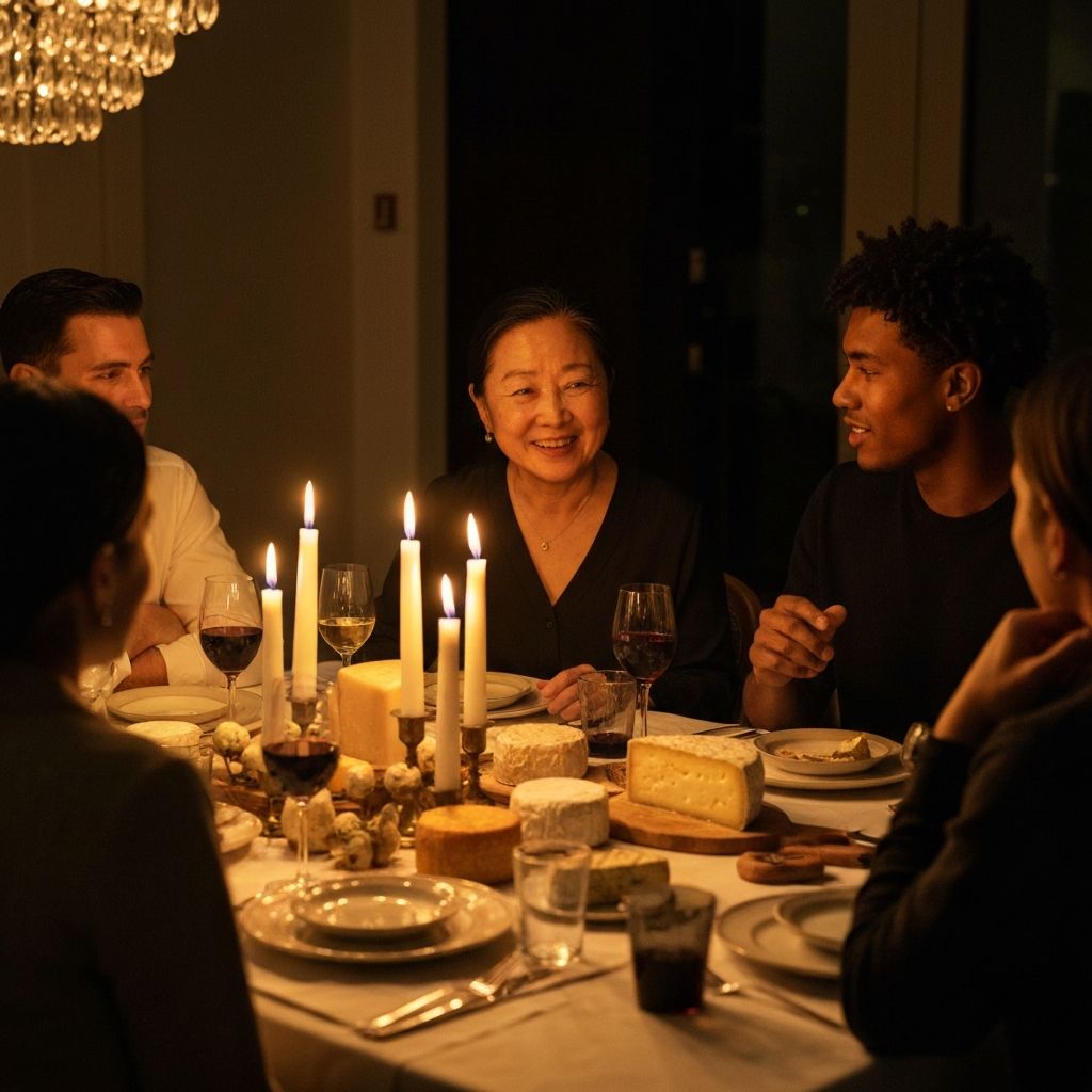 Intimate luxury gathering with candles and artisan cheese